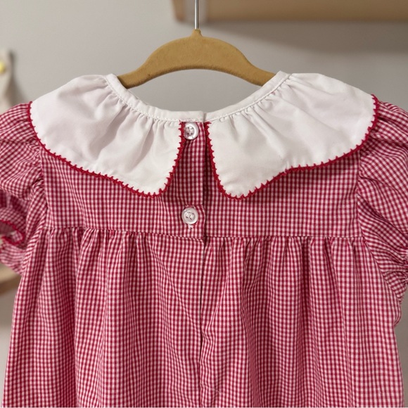 Santa Face Embriored Smocked Windowpane Dress 2T - Picture 3 of 5